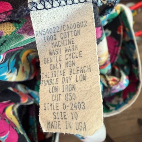 Vintage 80s 90s Floral Peplum Collared Dress Cotton 10 Medium Large Cottagecore - Picture 10 of 12